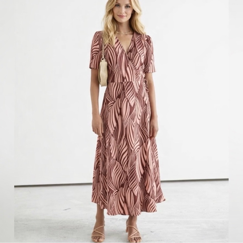 & OTHER STORIES Printed Midi Wrap Dress Pink Size 0